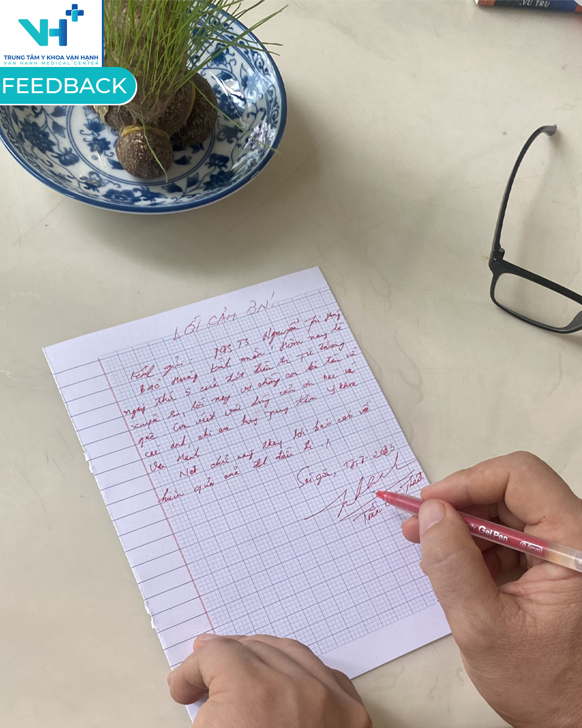 1 man is writing a thank you letter
