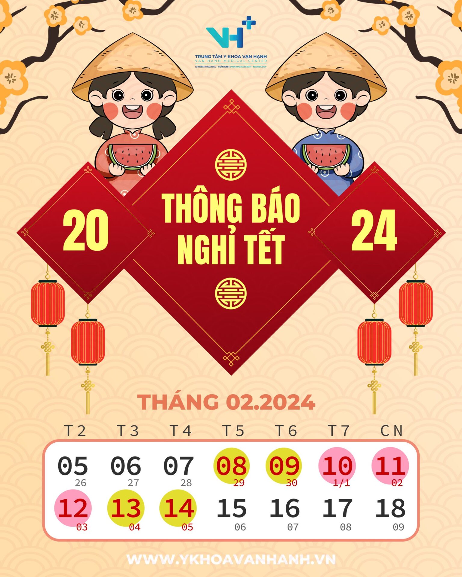 [THÔNG BÁO] Lịch nghỉ Tết Nguyên Đán 2024 tại Trung Tâm Y Khoa Vạn Hạnh